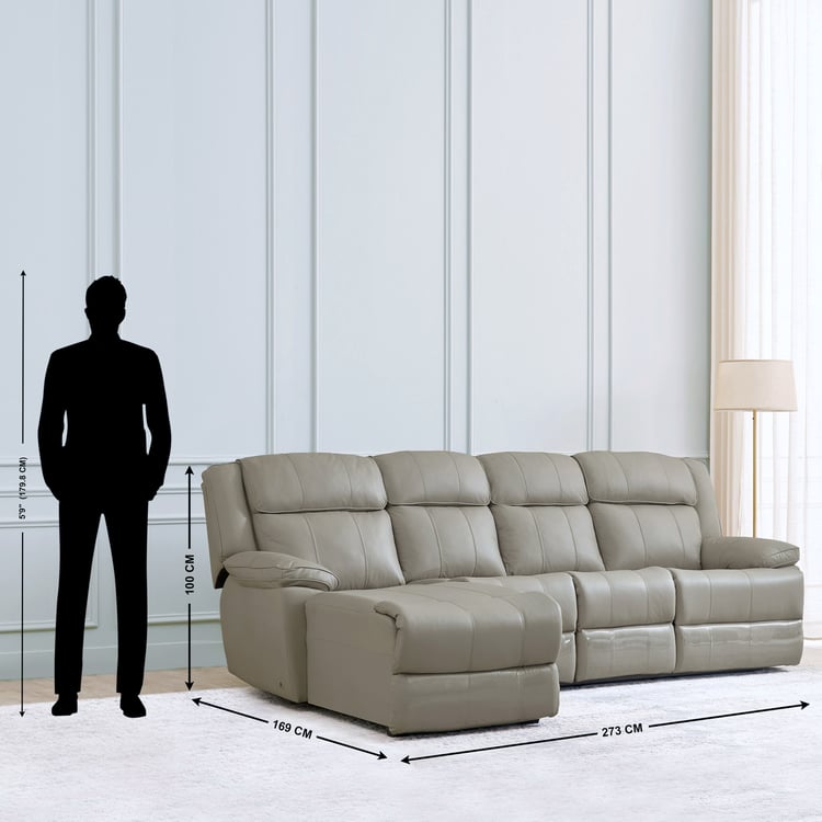 Torino Half Leather 3-Seater Left Corner Recliner with Chaise - Grey