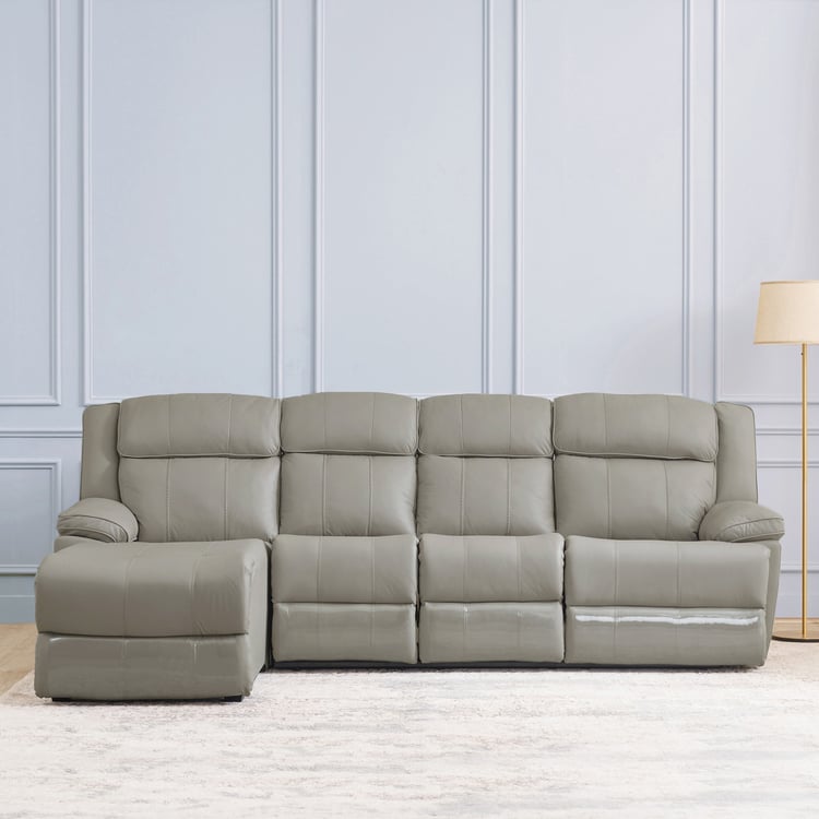 Torino Half Leather 3-Seater Left Corner Recliner with Chaise - Grey