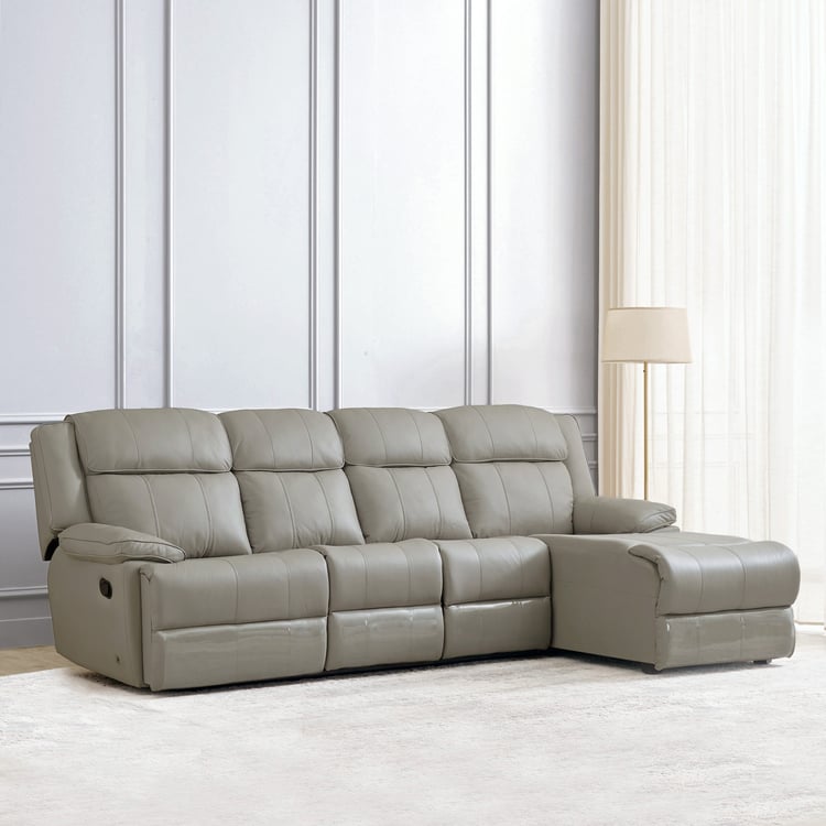 Torino Half Leather 3-Seater Right Corner Recliner with Chaise - Grey