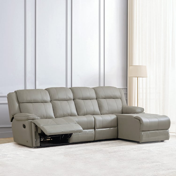 Torino Half Leather 3-Seater Right Corner Recliner with Chaise - Grey