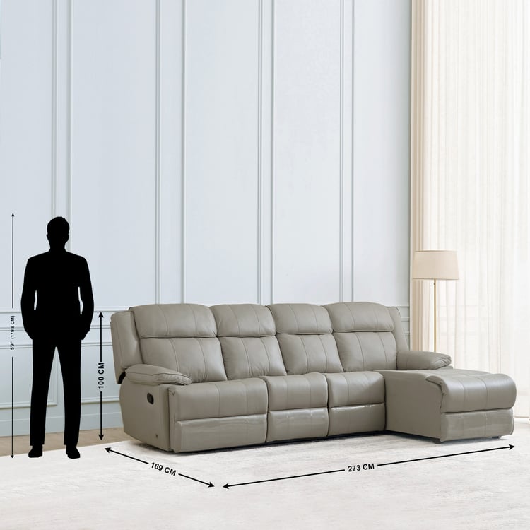 Torino Half Leather 3-Seater Right Corner Recliner with Chaise - Grey