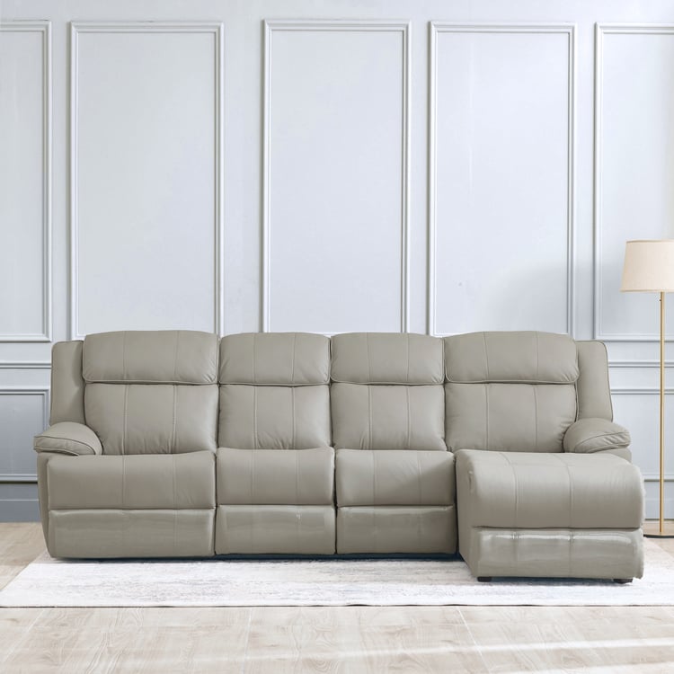 Torino Half Leather 3-Seater Right Corner Recliner with Chaise - Grey