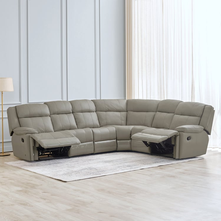 Torino Half Leather 6-Seater Corner Recliner - Grey