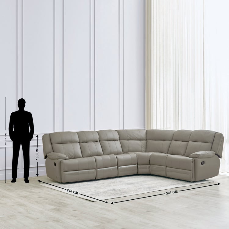 Torino Half Leather 6-Seater Corner Recliner - Grey