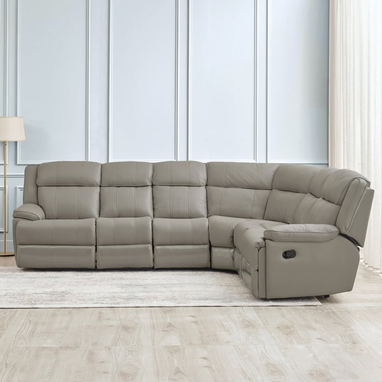 Torino Half Leather 6-Seater Corner Recliner - Grey