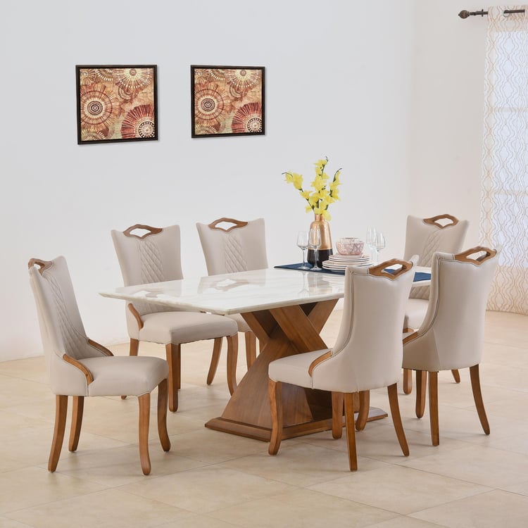 Prince NXT Faux Marble Top 6-Seater Dining Set with Chairs - White
