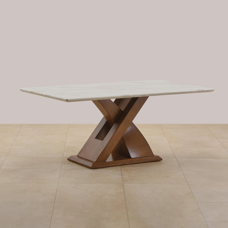 Prince NXT Faux Marble Top 6-Seater Dining Set with Chairs - White