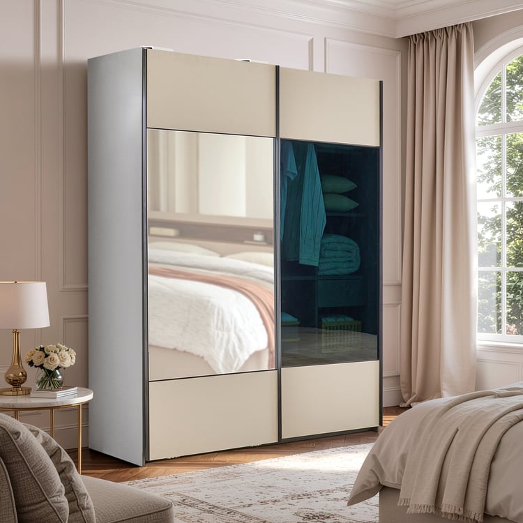Tiffany 2-Door Sliding Wardrobe with Mirror - Grey