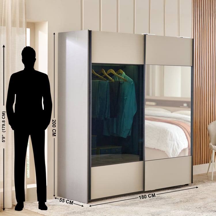 Tiffany 2-Door Sliding Wardrobe with Mirror - Grey