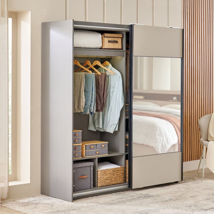 Tiffany 2-Door Sliding Wardrobe with Mirror - Grey