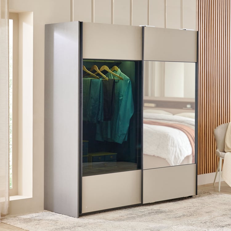 Tiffany 2-Door Sliding Wardrobe with Mirror - Grey