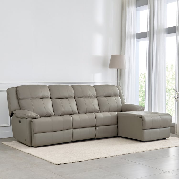 Torino Half Leather 3-Seater Electric Recliner with Right Chaise - Grey