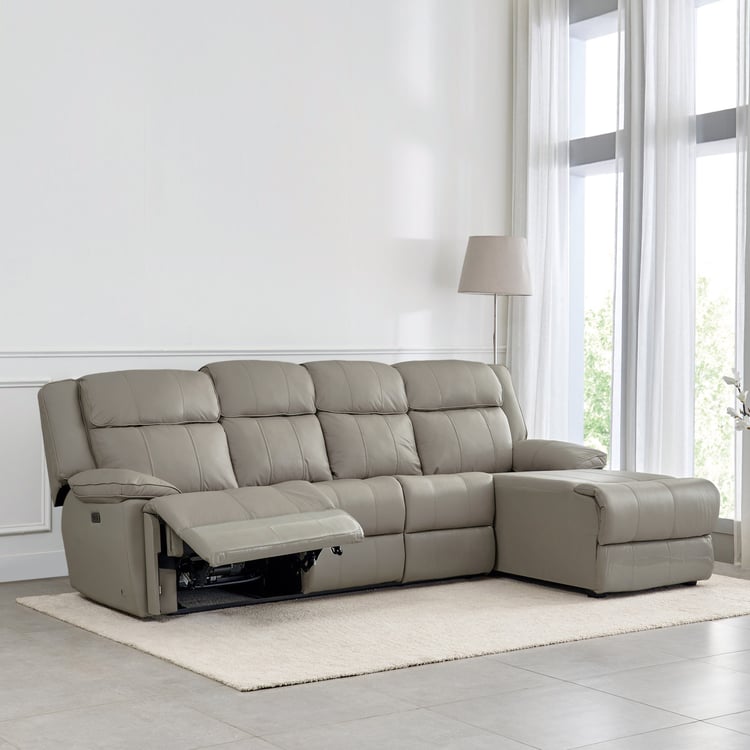Torino Half Leather 3-Seater Electric Recliner with Right Chaise - Grey