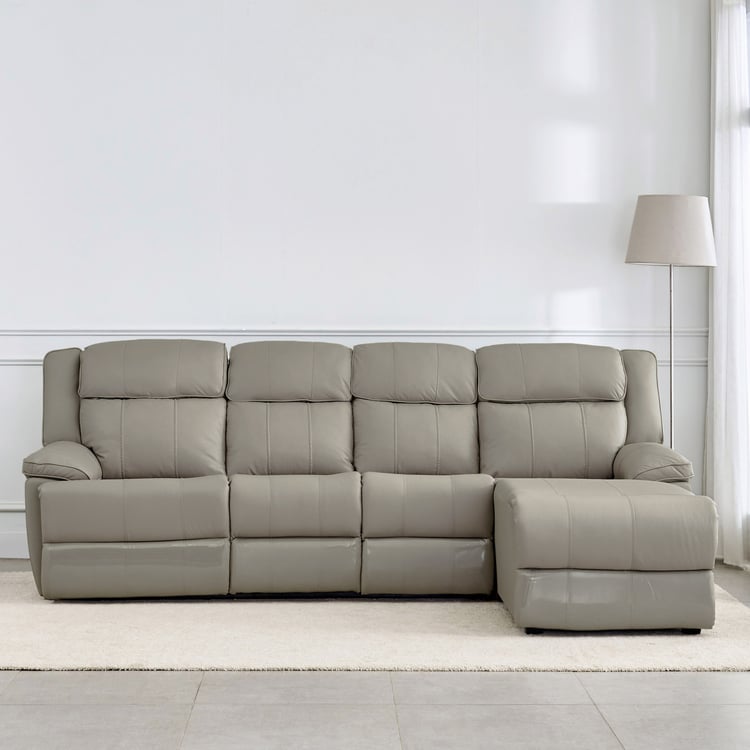Torino Half Leather 3-Seater Electric Recliner with Right Chaise - Grey