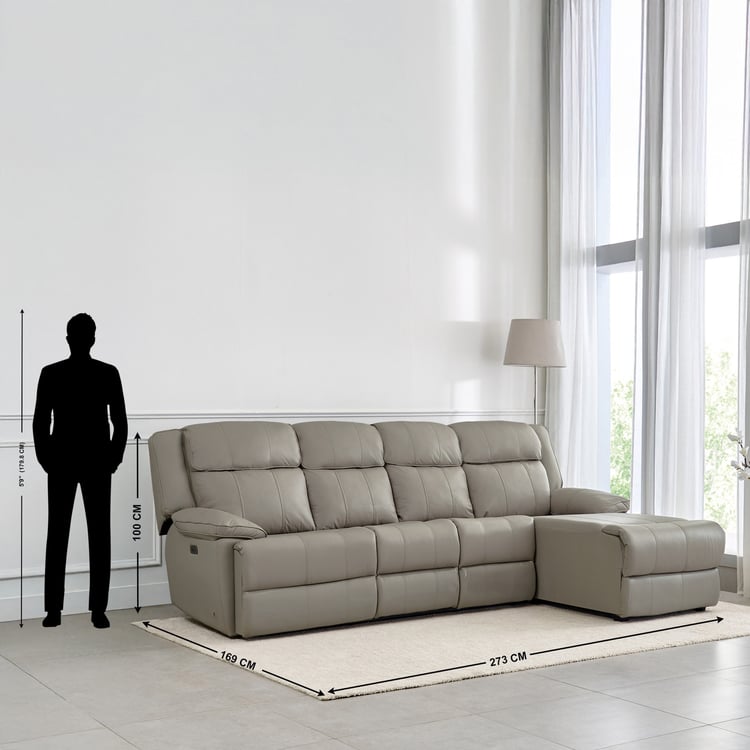 Torino Half Leather 3-Seater Electric Recliner with Right Chaise - Grey