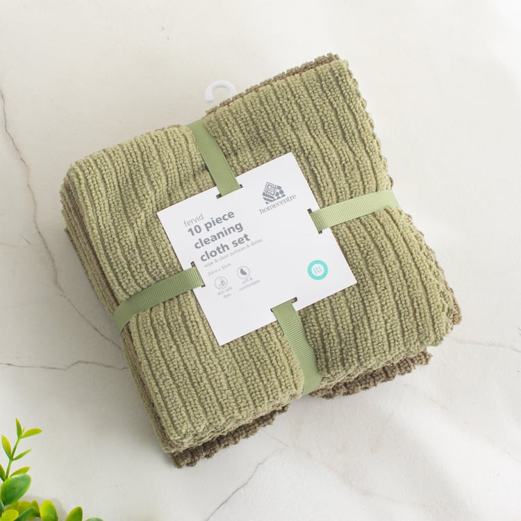 Fervid Botanica Set of 10 Microfibre Cleaning Cloth - Green and Brown