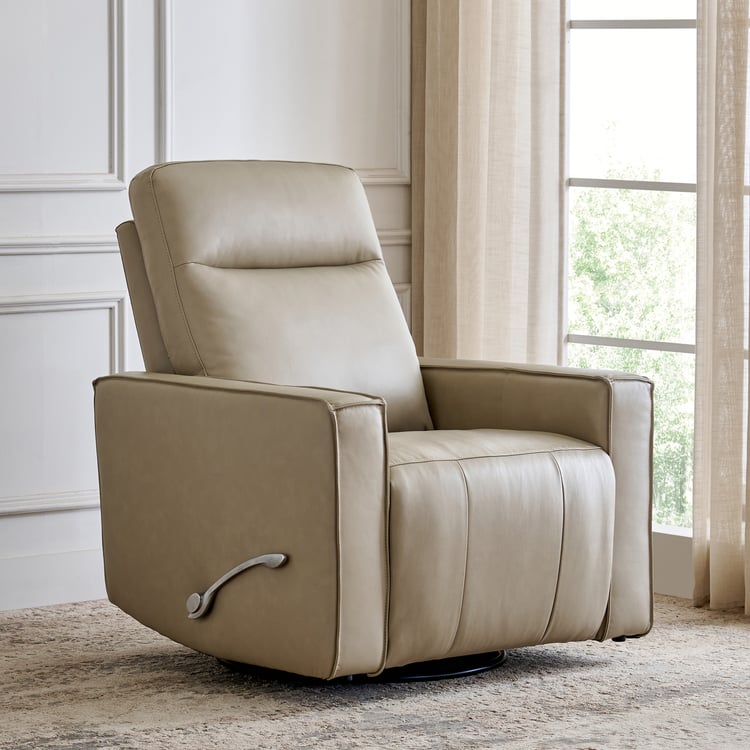 Hamburg Half Leather 1-Seater Swivel Rocking Recliner - Beige