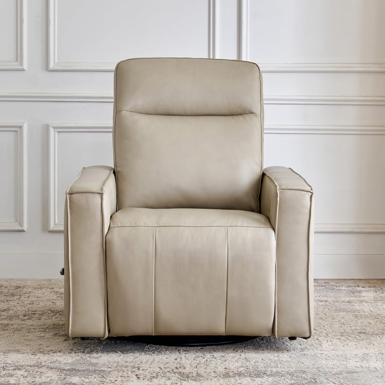 Hamburg Half Leather 1-Seater Swivel Rocking Recliner - Beige