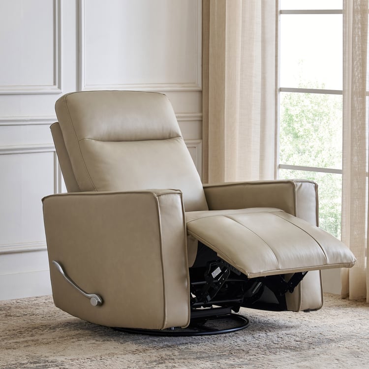 Hamburg Half Leather 1-Seater Swivel Rocking Recliner - Beige