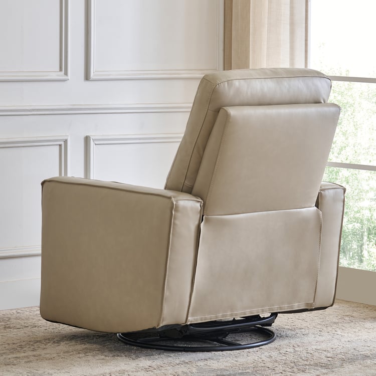 Hamburg Half Leather 1-Seater Swivel Rocking Recliner - Beige