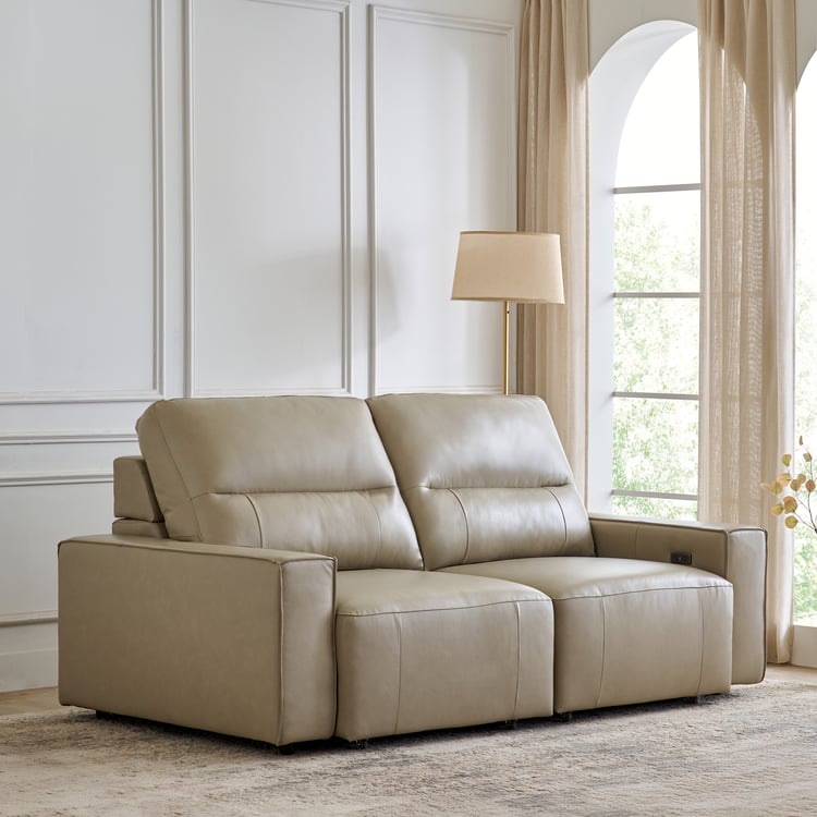 Hamburg Half Leather 3-Seater Electric Recliner - Beige