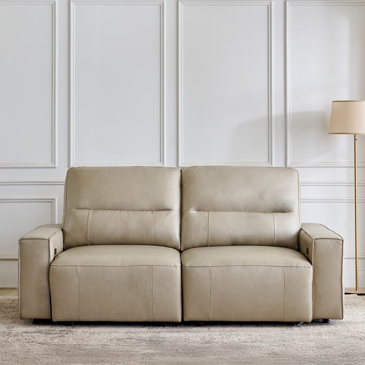 Hamburg Half Leather 3-Seater Electric Recliner - Beige