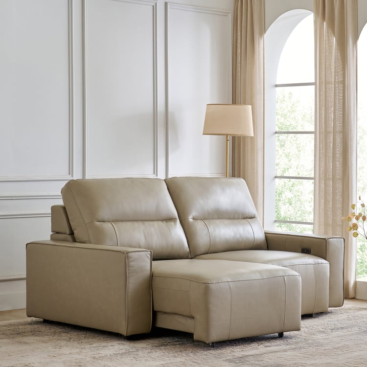 Hamburg Half Leather 3-Seater Electric Recliner - Beige