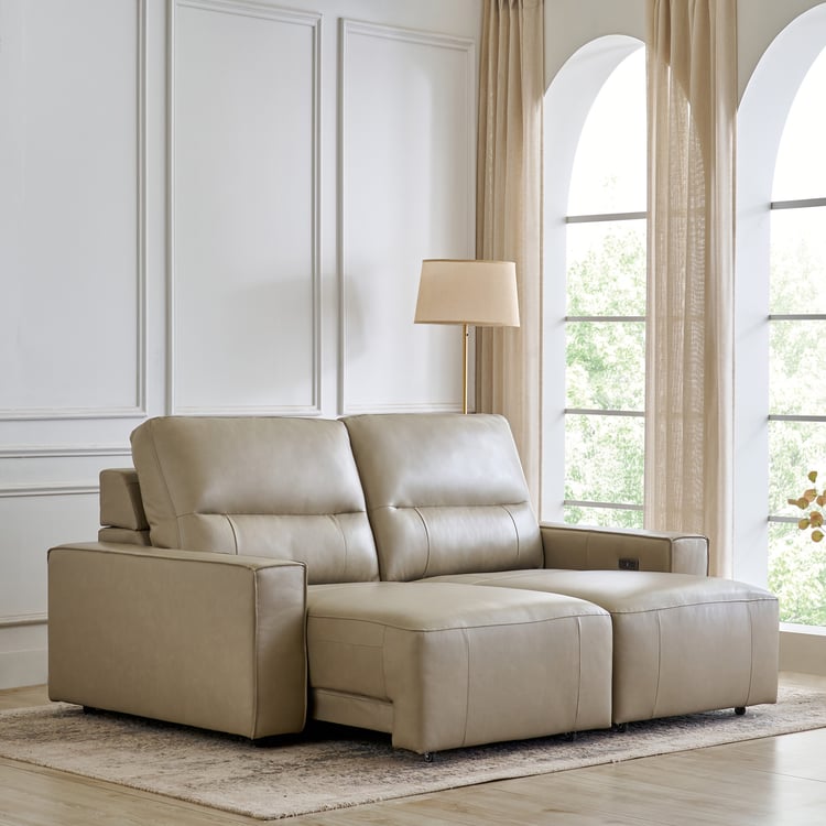 Hamburg Half Leather 3-Seater Electric Recliner - Beige