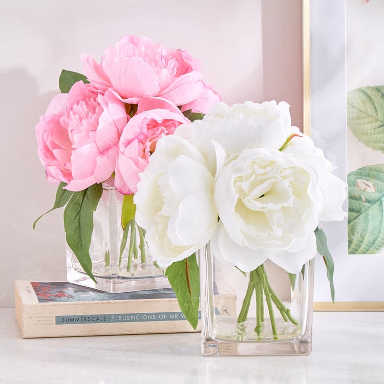 Gloria Crystal Artificial Peony Flowers in Glass Vase