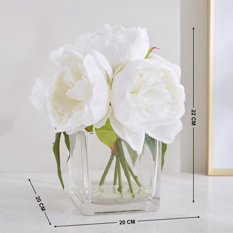 Gloria Crystal Artificial Peony Flowers in Glass Vase