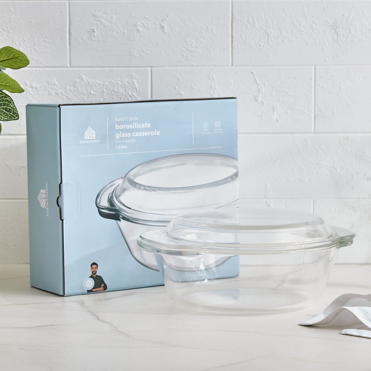 Bakers Pride Elara Borosilicate Glass Casserole with Lid - 1.5L