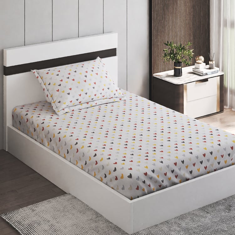 Slate Kids Hearts Cotton 150TC Print 2Pcs Single Bedsheet Set