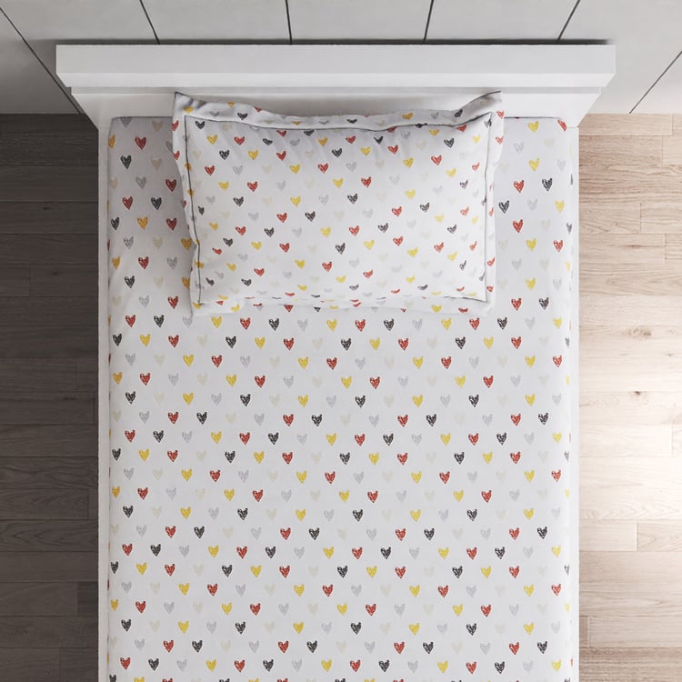 Slate Kids Hearts Cotton 150TC Print 2Pcs Single Bedsheet Set