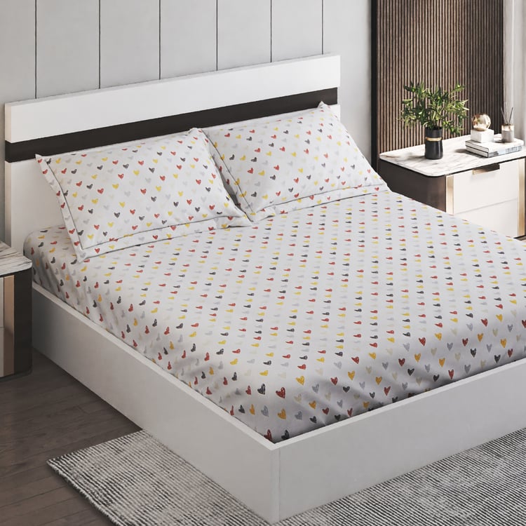 Slate Kids Hearts Cotton 150TC Printed 3Pcs Queen Bedsheet Set