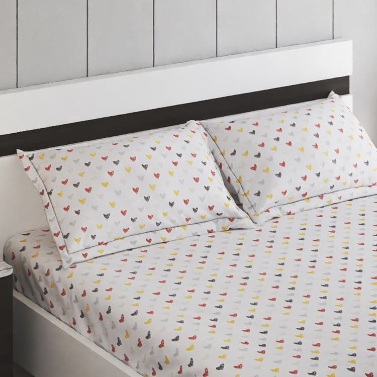 Slate Kids Hearts Cotton 150TC Printed 3Pcs Queen Bedsheet Set