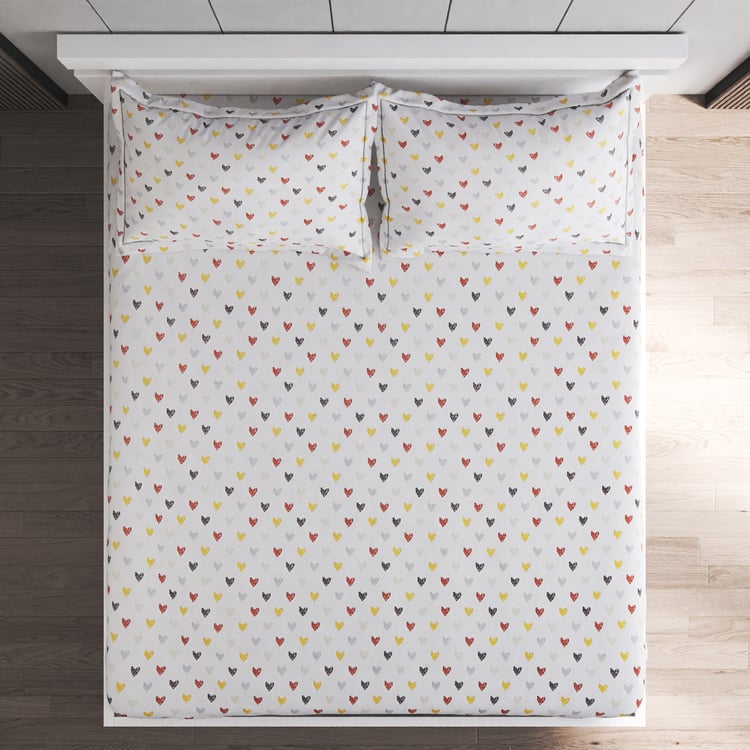 Slate Kids Hearts Cotton 150TC Printed 3Pcs Queen Bedsheet Set