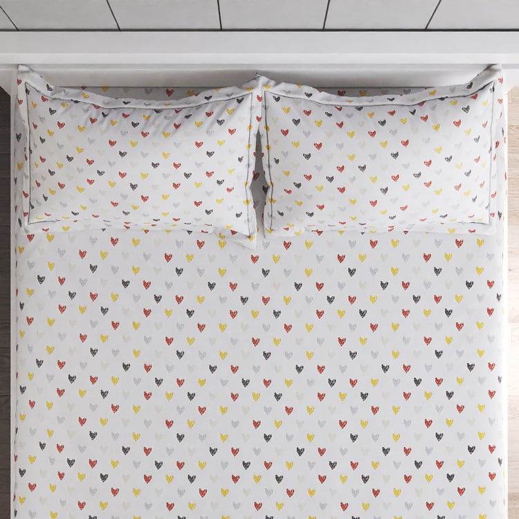 Slate Kids Hearts Cotton 150TC Printed 3Pcs Queen Bedsheet Set