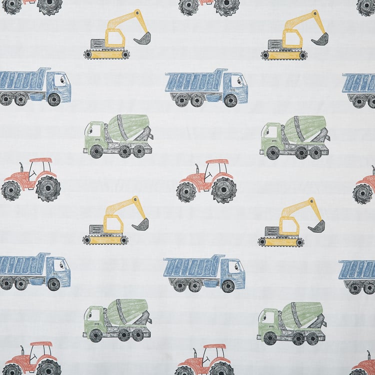 Slate Kids Trucksdiggers Cotton 150TC Printed 2Pcs Single Bedsheet Set