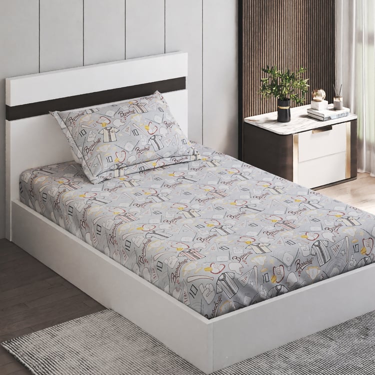 Slate Kids Baseball Cotton 150TC Printed 2Pcs Single Bedsheet Set