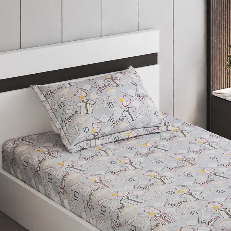 Slate Kids Baseball Cotton 150TC Printed 2Pcs Single Bedsheet Set