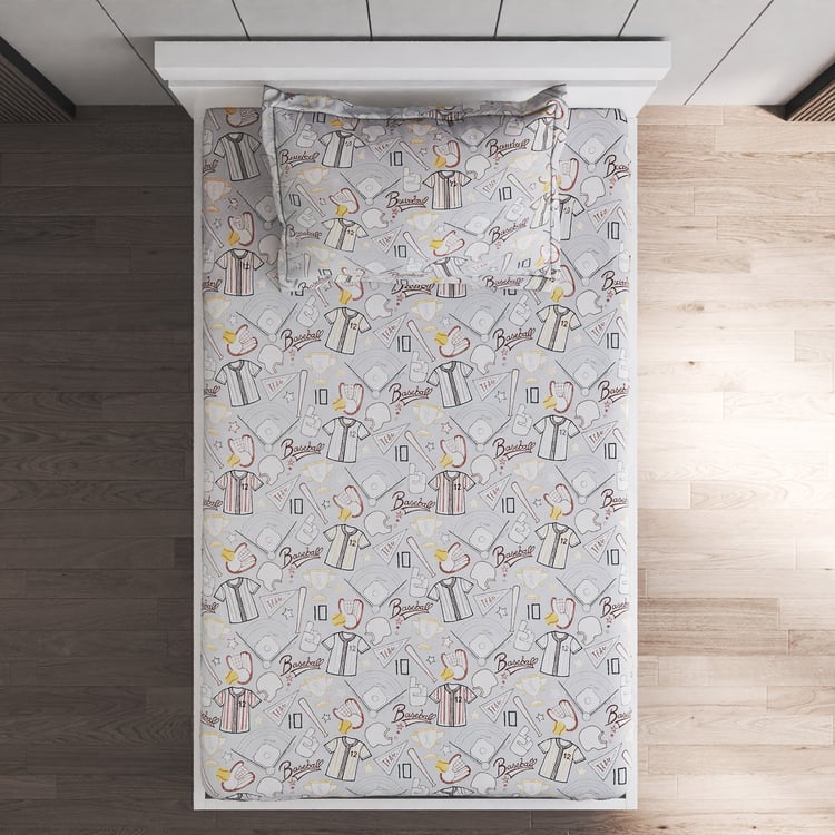 Slate Kids Baseball Cotton 150TC Printed 2Pcs Single Bedsheet Set