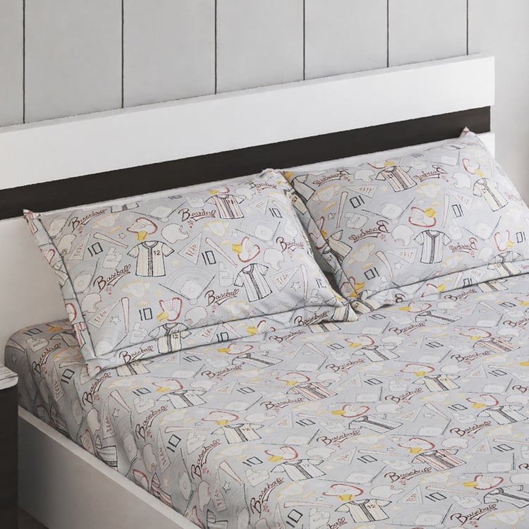 Slate Kids Baseball Cotton 150TC Printed 3Pcs Queen Bedsheet Set
