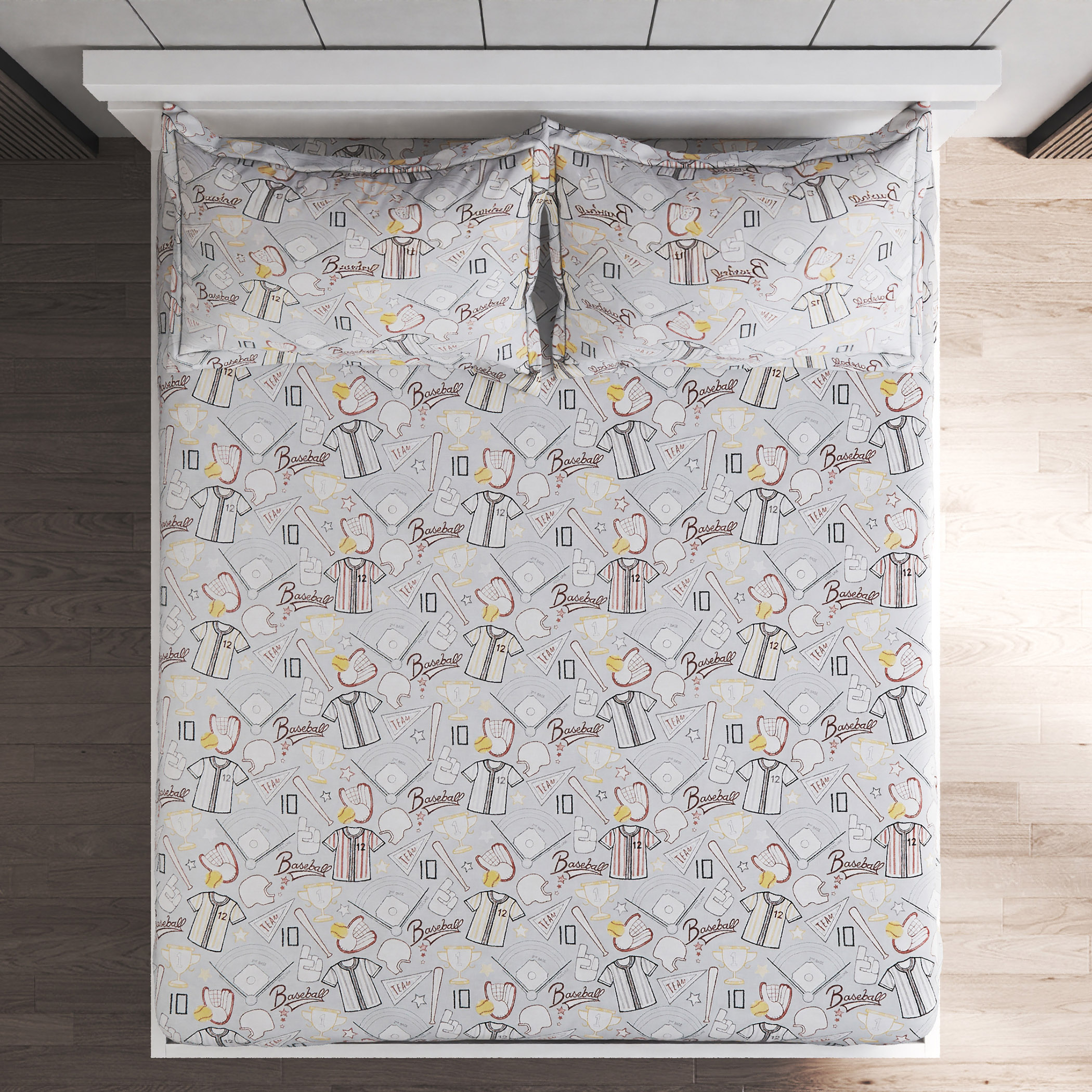 Slate Kids Baseball Cotton 150TC Printed 3Pcs Queen Bedsheet Set