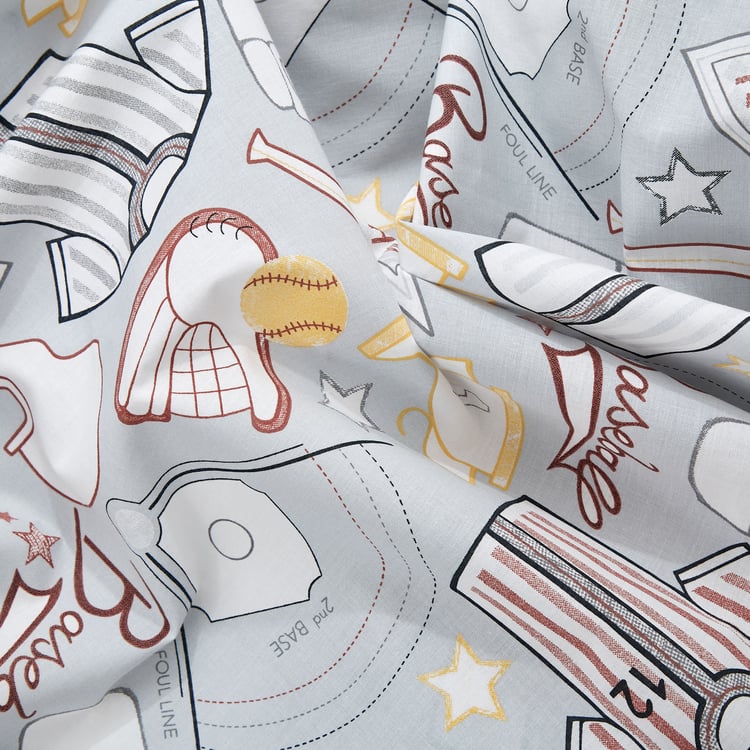 Slate Kids Baseball Cotton 150TC Printed 3Pcs Queen Bedsheet Set