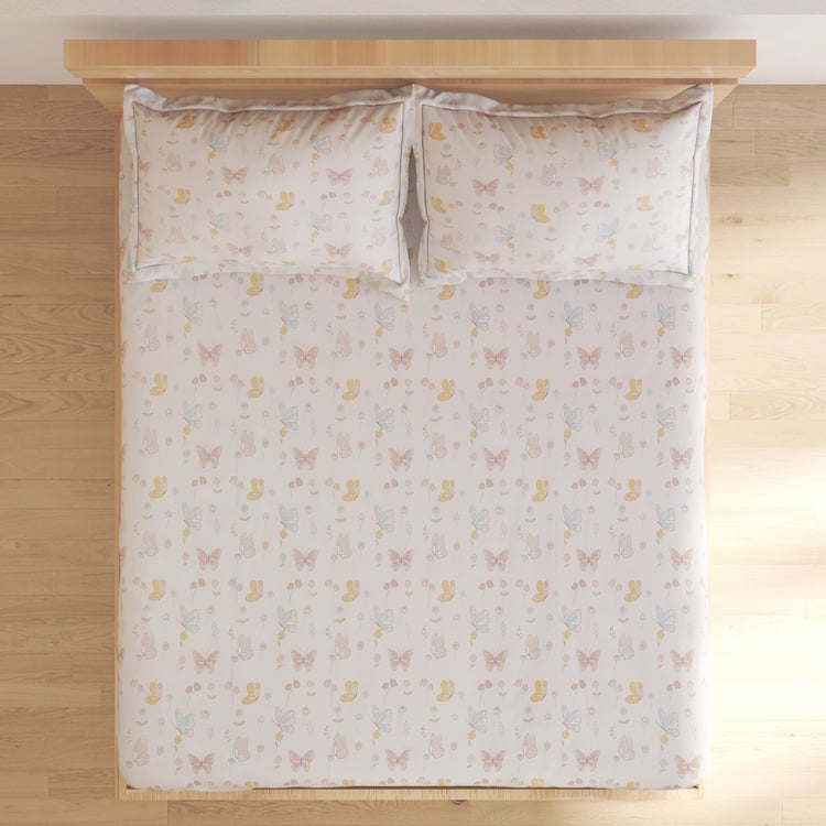 Slate Kids Buterflies Cotton 150TC Printed 3Pcs Queen Bedsheet Set
