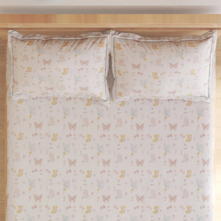 Slate Kids Buterflies Cotton 150TC Printed 3Pcs Queen Bedsheet Set