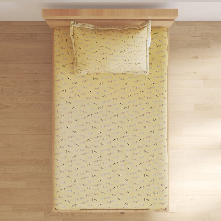 Slate Kids Dachshunds Cotton 150TC Printed 2Pcs Single Bedsheet Set