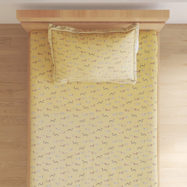 Slate Kids Dachshunds Cotton 150TC Printed 2Pcs Single Bedsheet Set