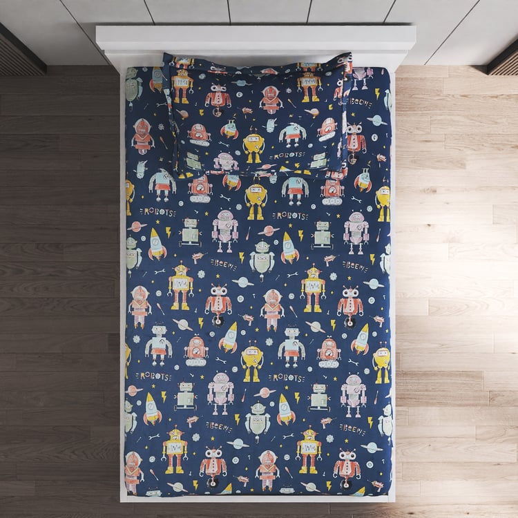 Slate Kids Robot Cotton 150TC Printed 2Pcs Single Bedsheet Set