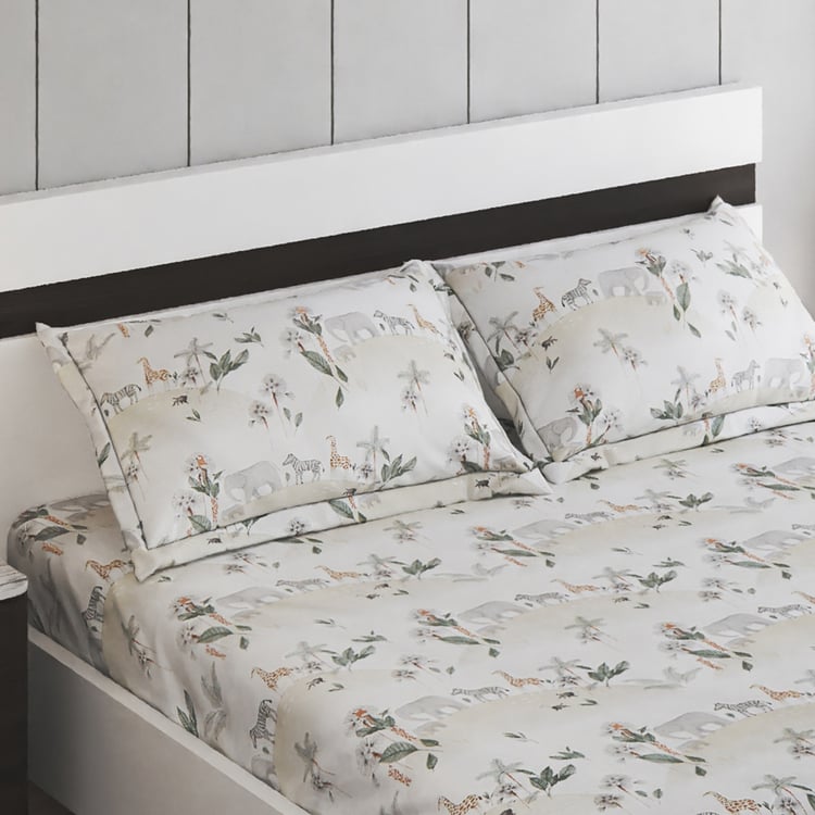 Slate Kids Safari Cotton 150TC Printed 3Pcs Queen Bedsheet Set